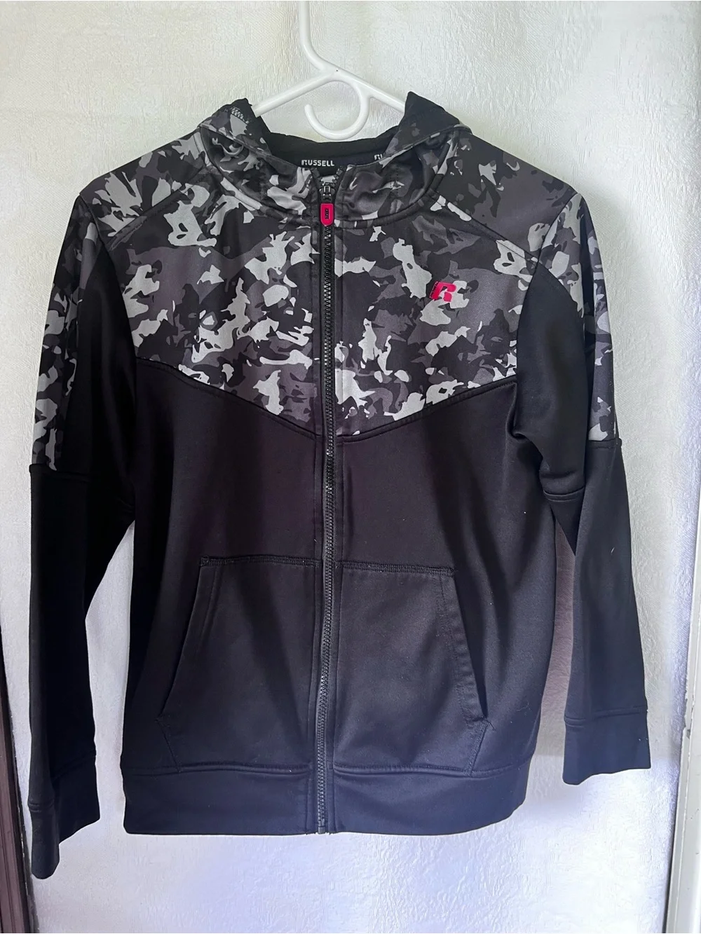 Russell Athletic Black & Gray Camo Zip-Up Hoodie Jacket